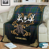 Clan Carmichael Ancient Tartan Crest Premium Blanket Celtic Stag Style WA49 Clan Carmichael Tartan Today